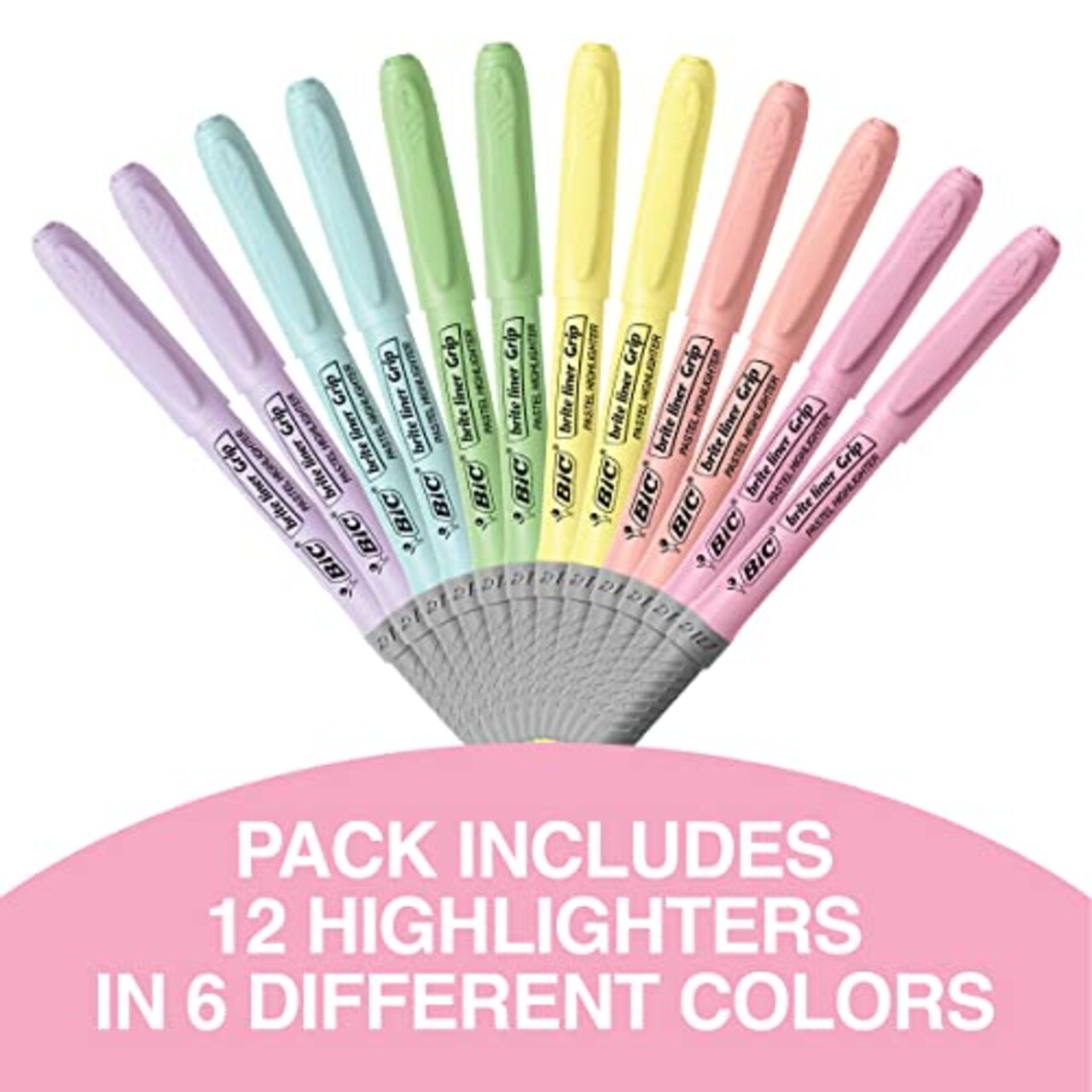 12-Count Pack of Pastel Highlighters in Assorted Colors, Brite Liner Grip Pastel Highlighter Set, Chisel Tip, 12-Count Pack of Pastel Highlighters in Assorted Colors, Cute Highlighters for Bullet Journaling, Note Taking and More